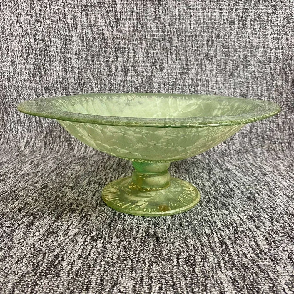 Spain Pedestal Bowl Home Decor 12in Green Frosted‎ Crystalline Glass Centerpiece